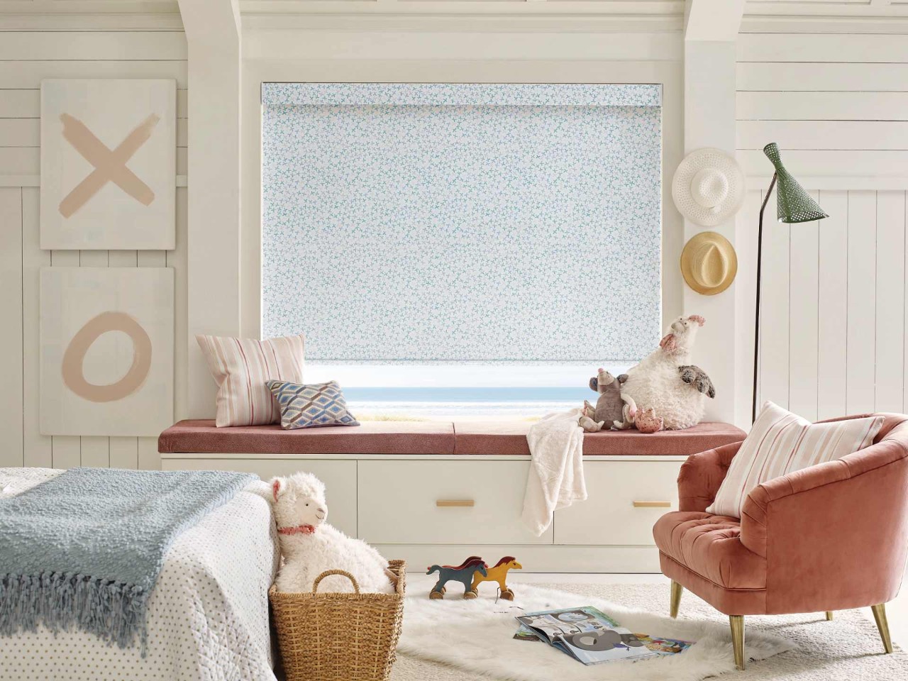 Hunter Douglas Design Studio™ Roller Shades in a bedroom near Raleigh, North Carolina (NC)